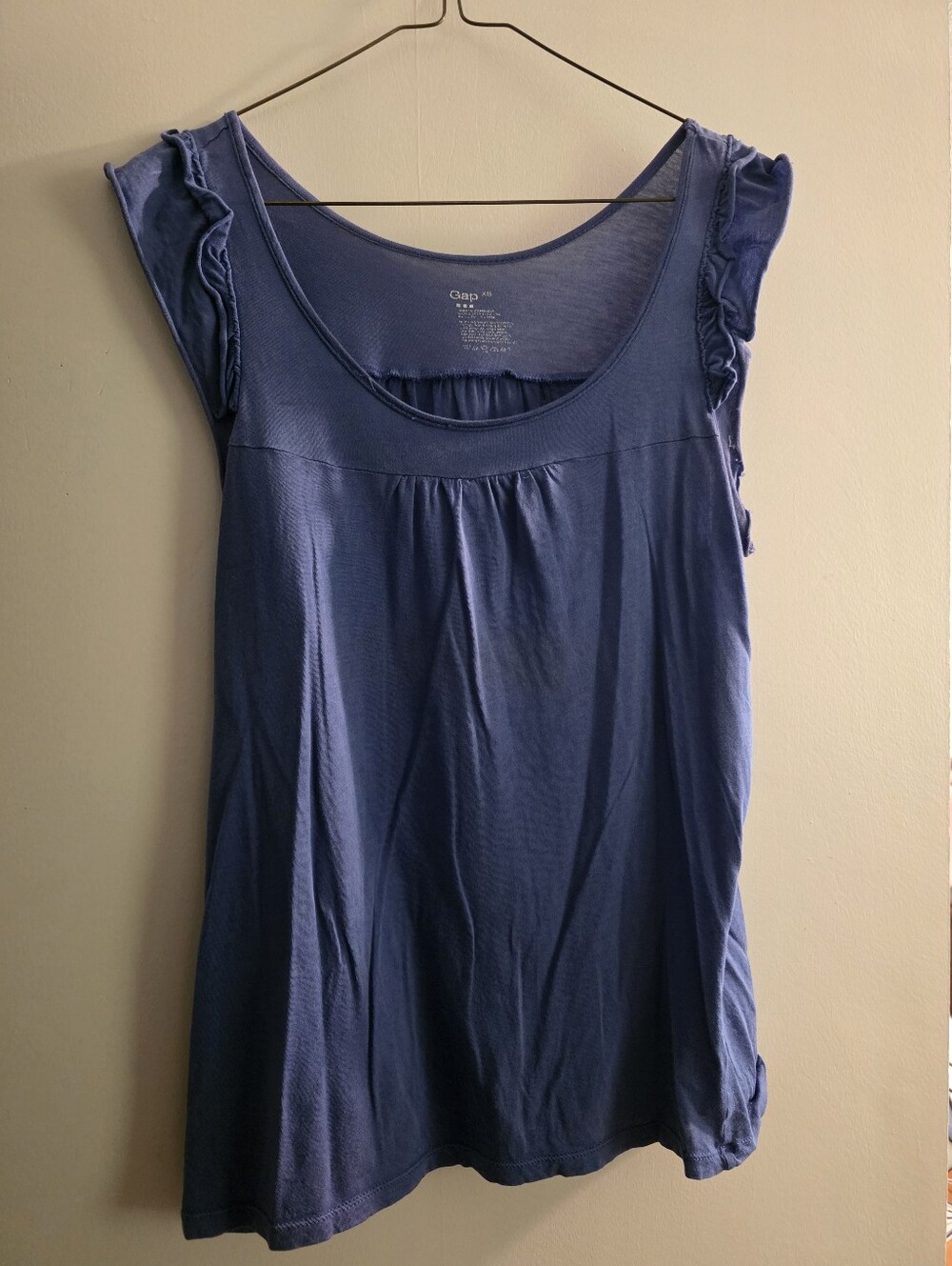 GAP Blue Scoop Neck Tank with Ruffle Cap Sleeves